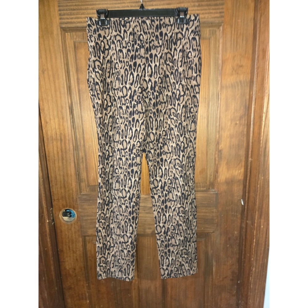 Krazy Larry Leopard Print Pull On Ankle Pants Brown Black Slim Stretch Size 6